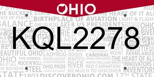 KQL2278 Ohio License Plate