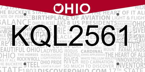 KQL2561 Ohio License Plate