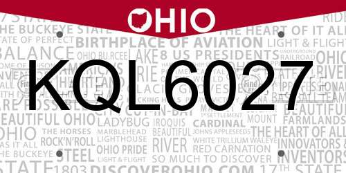 KQL6027 Ohio License Plate
