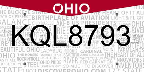 KQL8793 Ohio License Plate