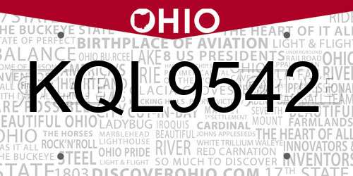 KQL9542 Ohio License Plate