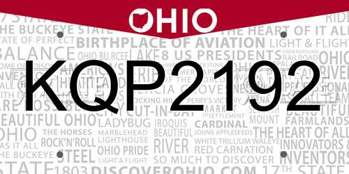 KQP2192 Ohio License Plate