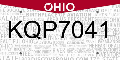 KQP7041 Ohio License Plate