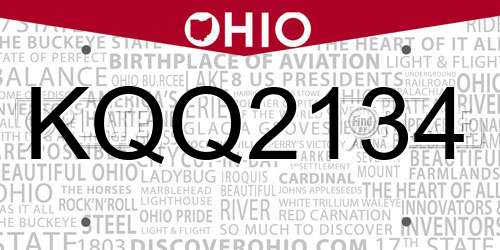 KQQ2134 Ohio License Plate