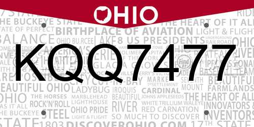 KQQ7477 Ohio License Plate