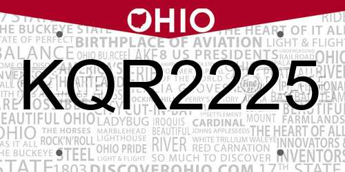 KQR2225 Ohio License Plate