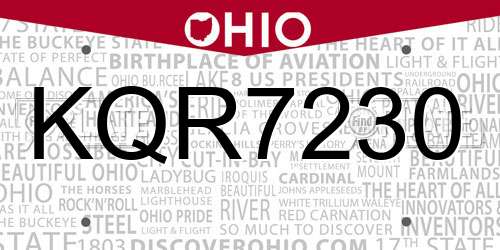 KQR7230 Ohio License Plate