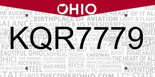 KQR7779 Ohio License Plate