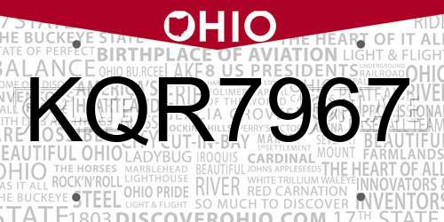 KQR7967 Ohio License Plate