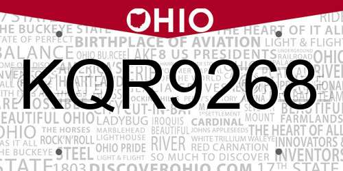 KQR9268 Ohio License Plate