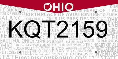 KQT2159 Ohio License Plate