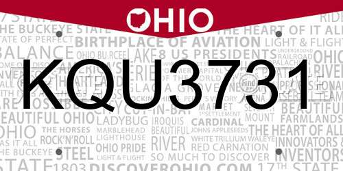 KQU3731 Ohio License Plate
