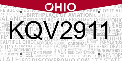 KQV2911 Ohio License Plate