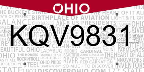 KQV9831 Ohio License Plate
