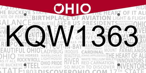 KQW1363 Ohio License Plate