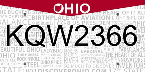 KQW2366 Ohio License Plate