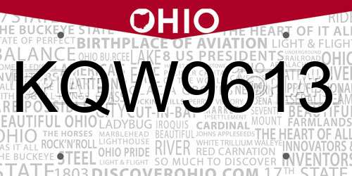 KQW9613 Ohio License Plate