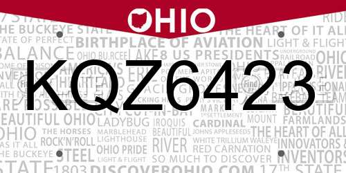 KQZ6423 Ohio License Plate