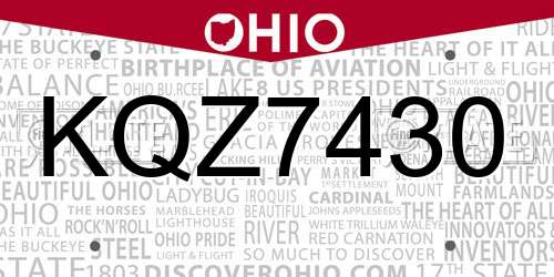 KQZ7430 Ohio License Plate
