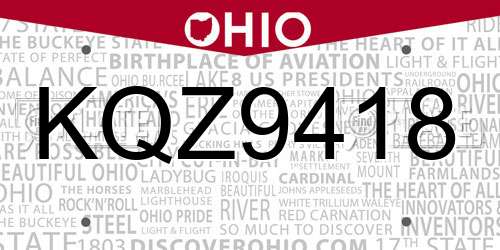 KQZ9418 Ohio License Plate