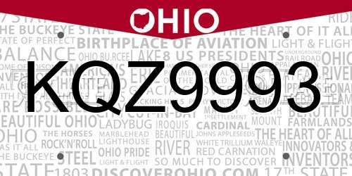 KQZ9993 Ohio License Plate
