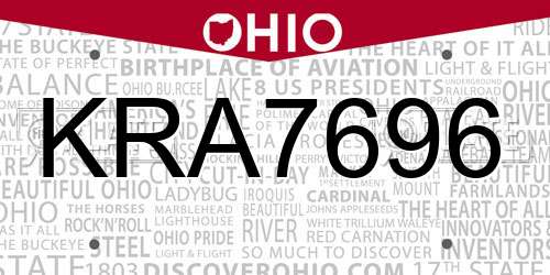 KRA7696 Ohio License Plate