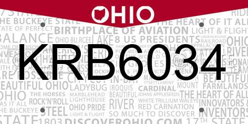 KRB6034 Ohio License Plate
