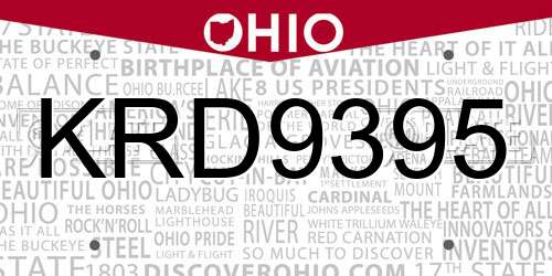 KRD9395 Ohio License Plate
