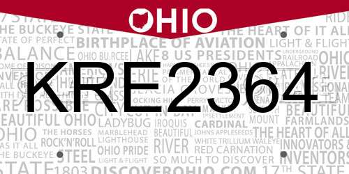 KRE2364 Ohio License Plate