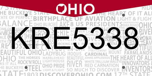 KRE5338 Ohio License Plate