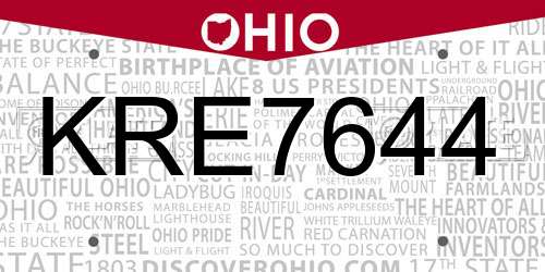 KRE7644 Ohio License Plate