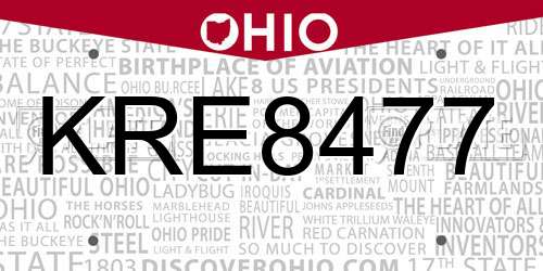 KRE8477 Ohio License Plate