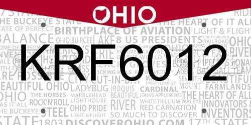 KRF6012 Ohio License Plate