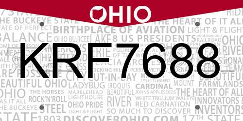 KRF7688 Ohio License Plate