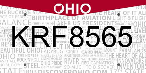 KRF8565 Ohio License Plate