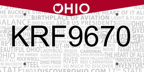 KRF9670 Ohio License Plate