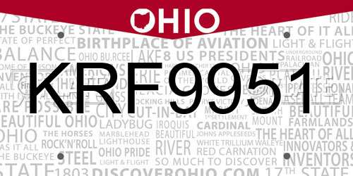 KRF9951 Ohio License Plate