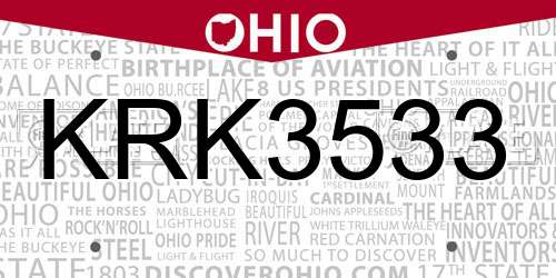 KRK3533 Ohio License Plate
