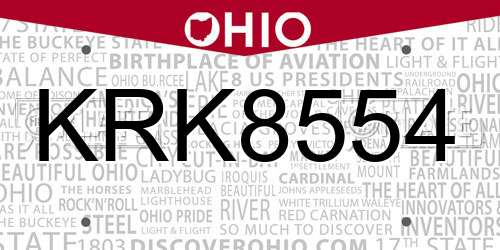 KRK8554 Ohio License Plate