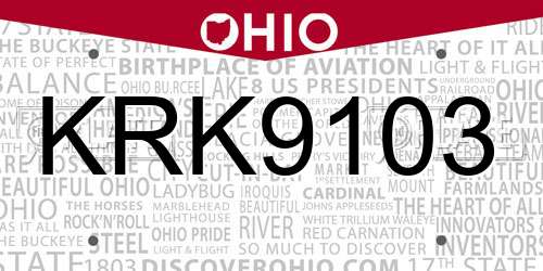 KRK9103 Ohio License Plate