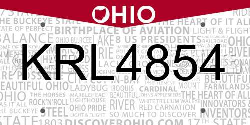 KRL4854 Ohio License Plate