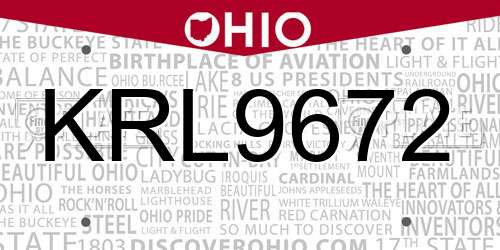 KRL9672 Ohio License Plate
