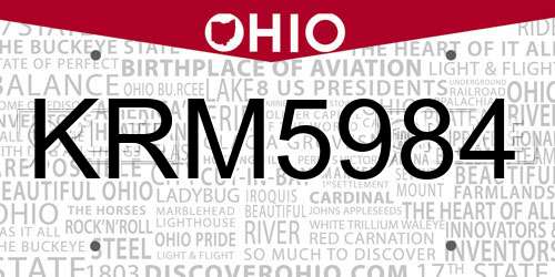 KRM5984 Ohio License Plate