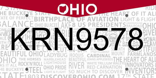 KRN9578 Ohio License Plate
