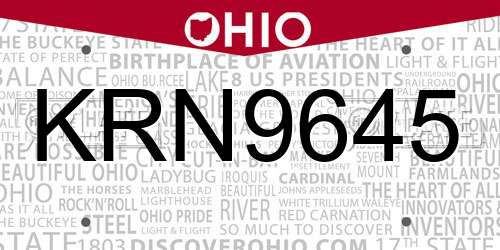 KRN9645 Ohio License Plate