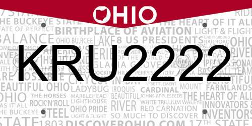 KRU2222 Ohio License Plate