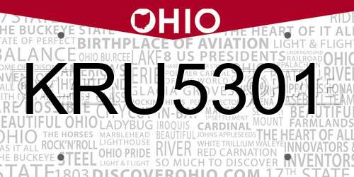 KRU5301 Ohio License Plate