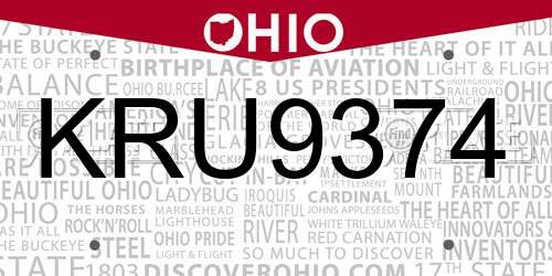 KRU9374 Ohio License Plate