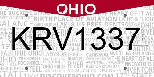 KRV1337 Ohio License Plate