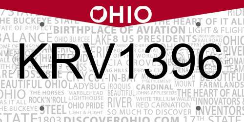 KRV1396 Ohio License Plate